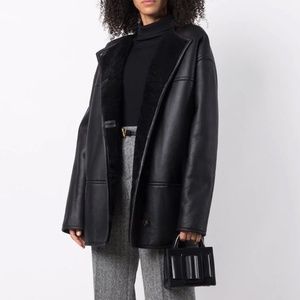 LOULOU STUDIO Dyed Shearling & Leather Coat Black Size XS